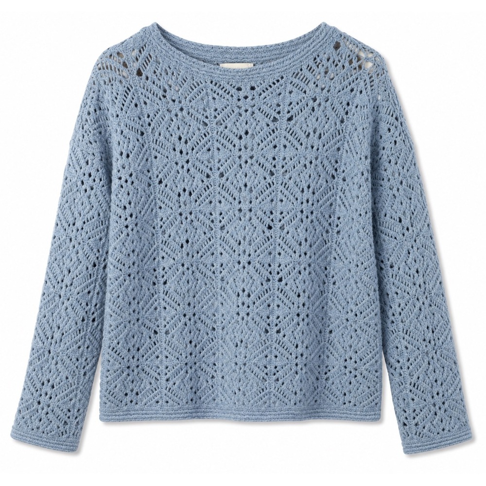 Universal Thread Blue Open Knit Sweater Women's M Lightweight Crochet Pullover